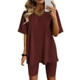 thumbnail image 1 of Patlollav Women Sets Fashion V-Neck Solid Color Blouse Short Sleeve Tops Shorts Casual Suit, 1 of 6