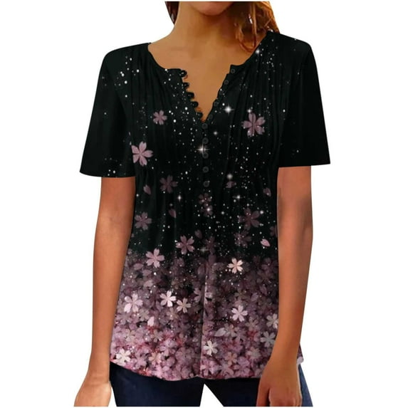 Patlollav Women Short Sleeve Shirts Fashion Casual Print Loose Tee Tops Tunic Blouse on Ladies