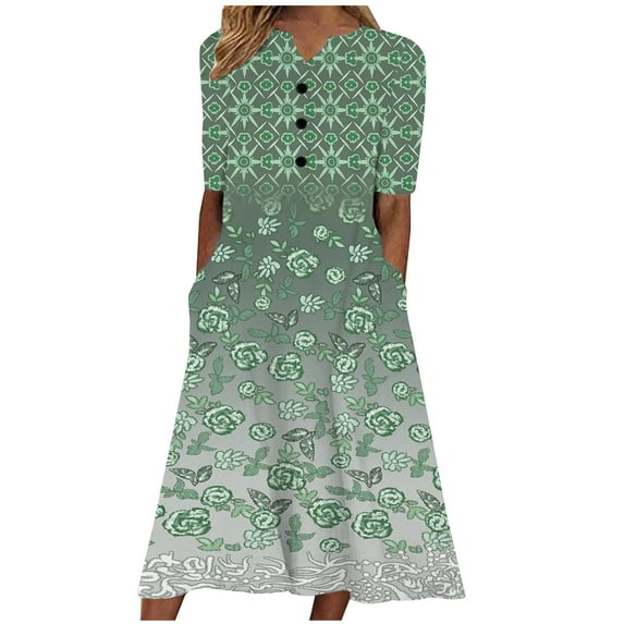 Patlollav Women Summer Dresses Fashion Casual Short Sleeve V-Neck Print Loose Dress