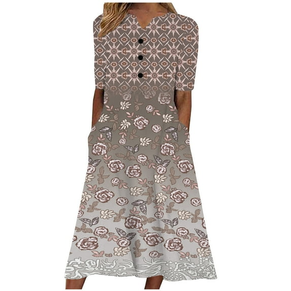 Patlollav Women Summer Dresses Fashion Casual Short Sleeve V-Neck Print Loose Dress