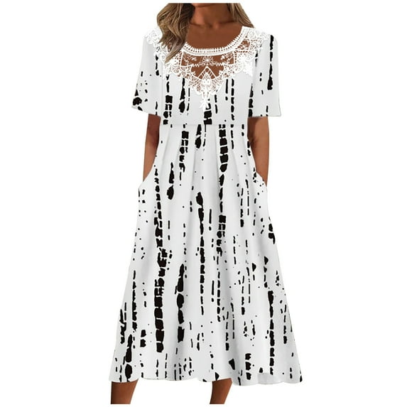 Patlollav Women Summer Solid Color Causal Round Neck Short Sleeve Vacation Dress