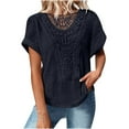 thumbnail image 1 of Patlollav Women Tees Under $10,Short Sleeve T-Shirt for Womens Casual Solid Round Neck Lace Patchwork Tops, 1 of 6