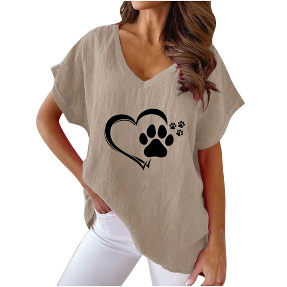 Patlollav Women Tees Under $10,Short Sleeve T-Shirts for Women V-Neck Print Fashion Comfortable Female Blouses Tops