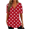 thumbnail image 1 of Patlollav Women Tees Under $10,Summer Tops for Women's New Spring V-Neck Zipper Polka Dot Print Blouse Short-Sleeve V-Neck Shirt, 1 of 6