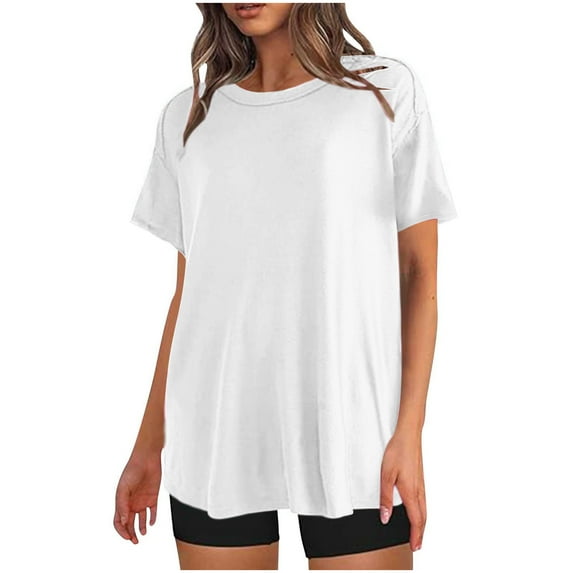Patlollav Women Tees Under $10,Womens Plus Size T Shirts Solid Crewneck Short Sleeve Summer Athletic Boyfriend Tees Shirt Loose Tops