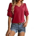 thumbnail image 1 of Patlollav Women Tees Under $10, Tops for Women Short Sleeve Solid Comfortable Breathable V-Neck Blouses Shirt, 1 of 6
