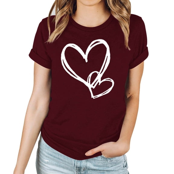 Patlollav Women Tees Under $10, Valentine'S Day Tops for Women's Love Love Print T-Shirt Round Neck Short Sleeve Blouses Shirts