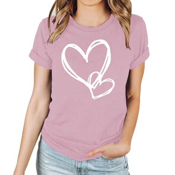 Patlollav Women Tees Under $10, Valentine'S Day Tops for Women's Love Love Print T-Shirt Round Neck Short Sleeve Blouses Shirts
