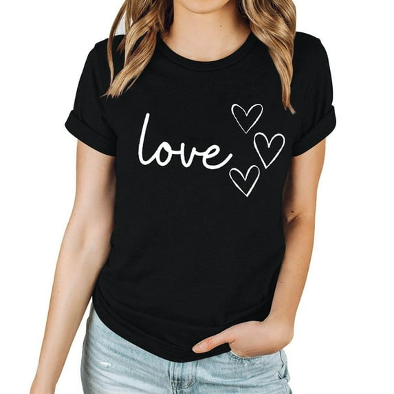 Patlollav Women Tees Under $10, Valentine'S Day Tops for Women's Love Love Print T-Shirt Round Neck Short Sleeve Blouses Shirts