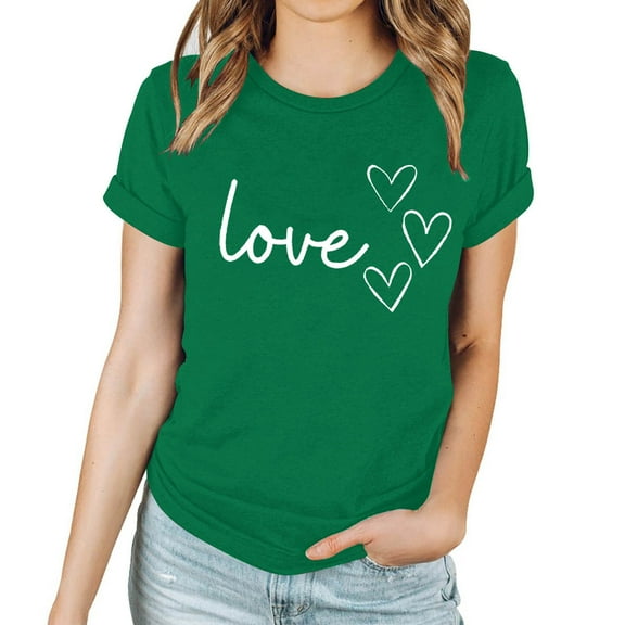 Patlollav Women Tees Under $10, Valentine'S Day Tops for Women's Love Love Print T-Shirt Round Neck Short Sleeve Blouses Shirts