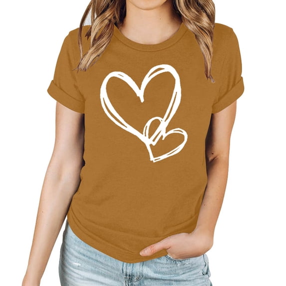Patlollav Women Tees Under $10, Valentine'S Day Tops for Women's Love Love Print T-Shirt Round Neck Short Sleeve Blouses Shirts
