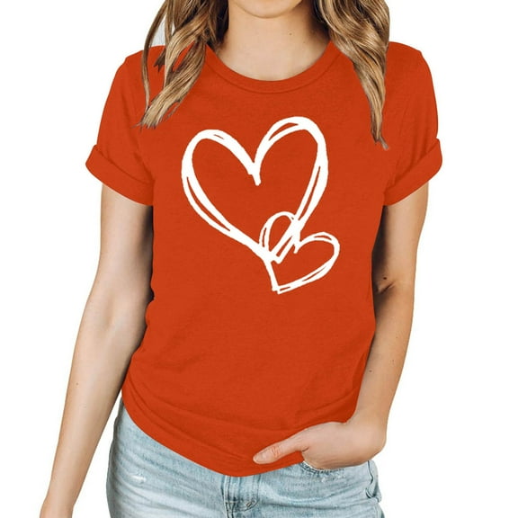Patlollav Women Tees Under $10, Valentine'S Day Tops for Women's Love Love Print T-Shirt Round Neck Short Sleeve Blouses Shirts