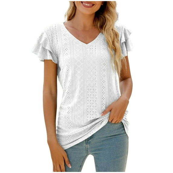 Patlollav Women Tees Under $10, Women Short Sleeve Tops Fashion Comfortable Breathable V-Neck Blouses Shirt