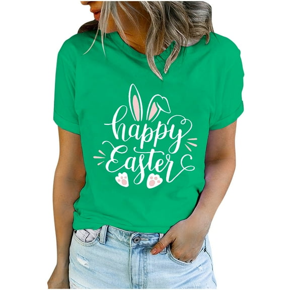 Patlollav Women Tees Under $10, Women's Round Neck Tops Printed T-Shirt Comfortable Short Sleeve Blouses for Easter