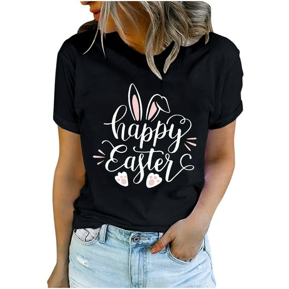 Patlollav Women Tees Under $10, Women's Round Neck Tops Printed T-Shirt Comfortable Short Sleeve Blouses for Easter