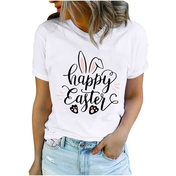Patlollav Women Tees Under $10, Women's Round Neck Tops Printed T-Shirt Comfortable Short Sleeve Blouses for Easter