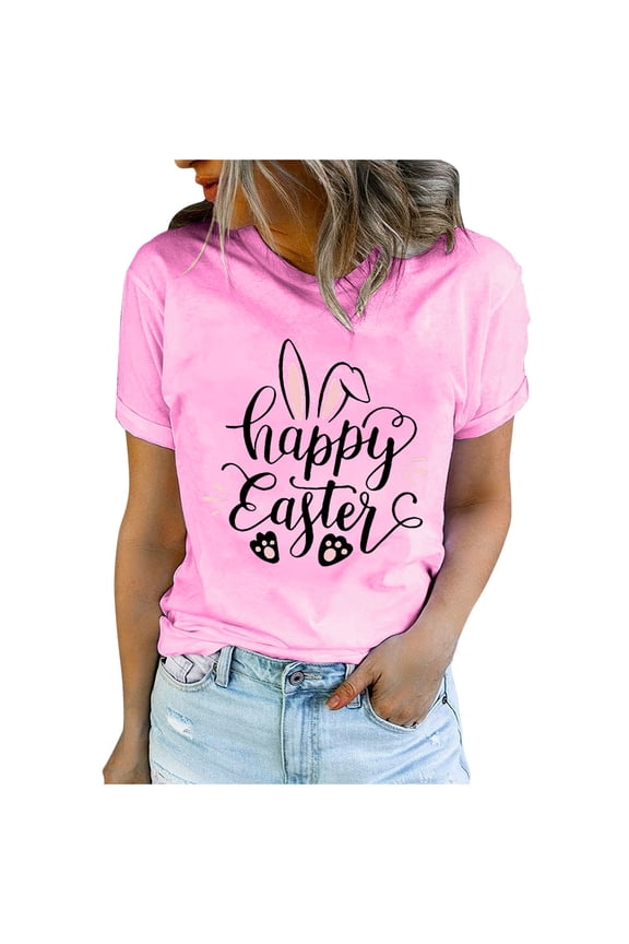 Women Tees Under $10, Women's Round Neck Tops Printed T-Shirt Comfortable Short Sleeve Blouses for Easter