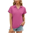 thumbnail image 1 of Patlollav Women Tees Under $10, Women's Short Sleeve Tops Summer Solid Color V-Neck Casual Stand-Up Collar Shirt, 1 of 6