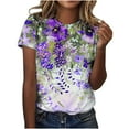 thumbnail image 1 of Patlollav Women Tees Under $10, Womens Summer Tops Regular Casual Short Sleeve Flower Print Round Neck Pullover Blouse, 1 of 6