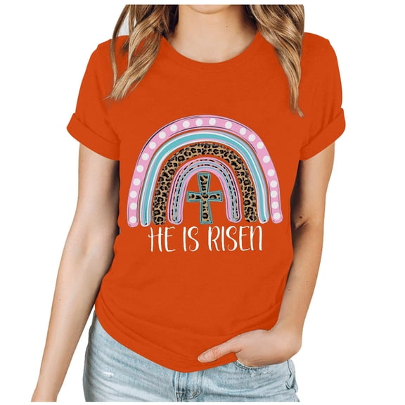 Patlollav Women Tshirts Under $10, Easter Womens Tops Short Sleeve Colorful Print Round Neck Casual Summer Shirts