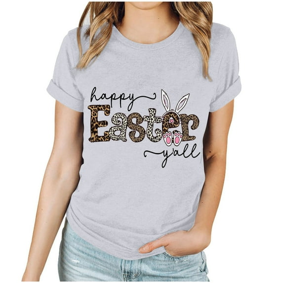 Patlollav Women Tshirts Under $10, Easter Womens Tops Short Sleeve Colorful Print Round Neck Casual Summer Shirts