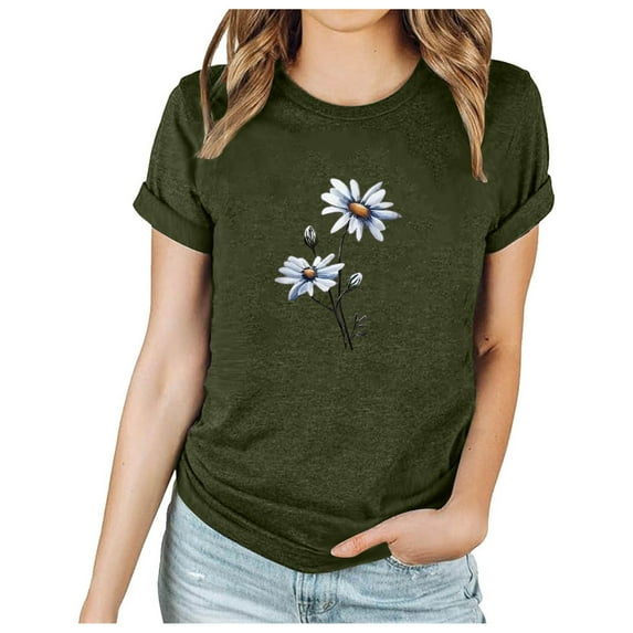 Patlollav Women Tshirts Under $10, Short Sleeve T-Shirt for Women 2024 Summer Fashion Print Pattern Round Neck Top/Shirt