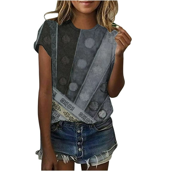 Patlollav Women Tshirts Under $10, Tops for Women Fashion Casual Vintage Print Short Sleeve Round-Neck Pullover Blouse T-Shirt