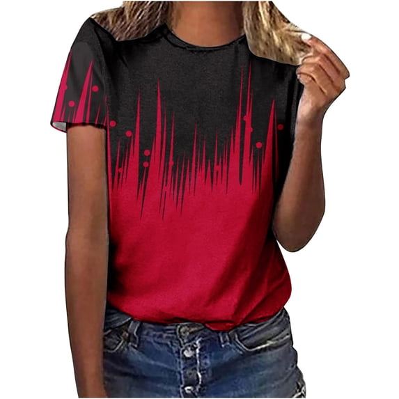 Patlollav Women Tshirts Under $10, Tops for Womens 2024 Summer Casual Fashion Print T-Shirt Short-Sleeve Crew-Neck Top/Shirt