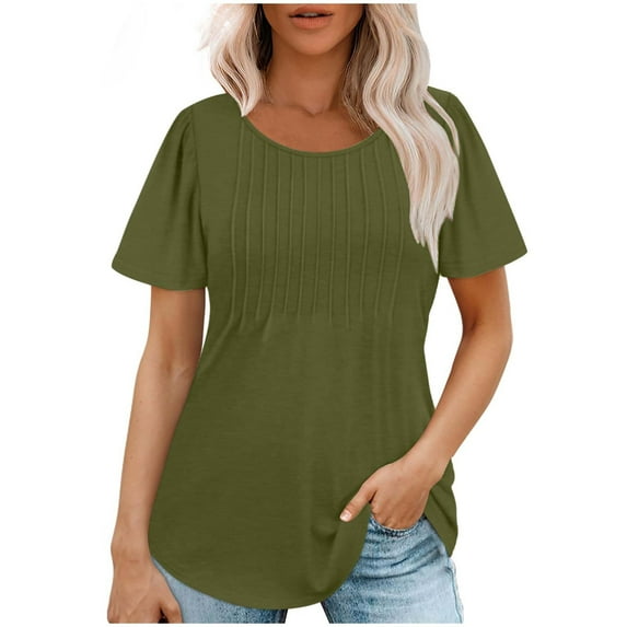 Patlollav Women Tshirts Under $10, Women's Short Sleeve T Shirts Casual Summer Plain Round Neck Loose Fit Tee Blouse Tops