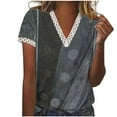 thumbnail image 1 of Patlollav Women Tshirts Under $10, Women's Summer Tops S-Xxxl V-Neck Lace Patchwork Printed Short Sleeve Casual Blouse, 1 of 6