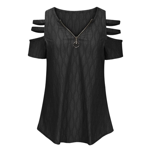 Patlollav Women Tshirts Under $10, Womens Summer Short Sleeve Tops Fashion V-Neck Solid Zipper Casaul T-Shirt