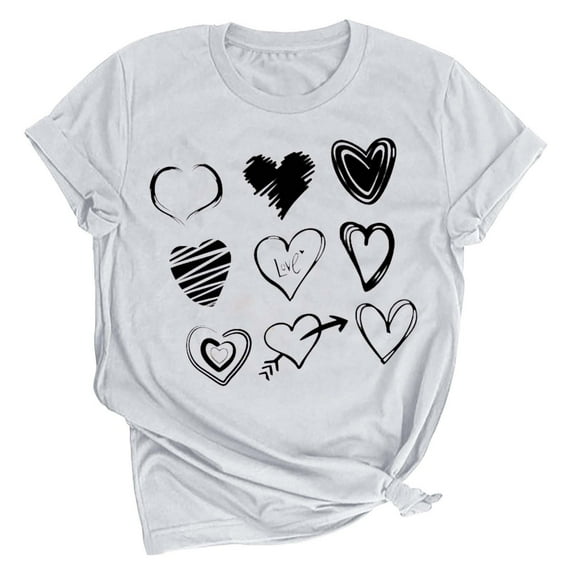 Patlollav Women Valentine's Day Short Sleeve Tops Love Print Round Neck Shirts