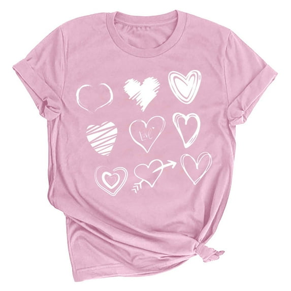 Patlollav Women Valentine's Day Short Sleeve Tops Love Print Round Neck Shirts