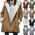 thumbnail image 1 of Patlollav Women Winter Coats Plus Size Solid Plus Velvet Long Sleeve Horn Buckle Pocket Overcoat, 1 of 6