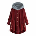 thumbnail image 1 of Patlollav Women Winter Jacket Plus Size Button Plush Tops Hooded Loose Cardigan Wool Coat, 1 of 6