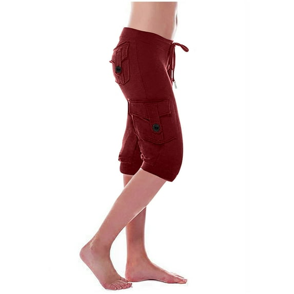 Patlollav Women Workout Out Leggings Stretch Waist Button Pocket Yoga Gym Loose Half Shorts Pants
