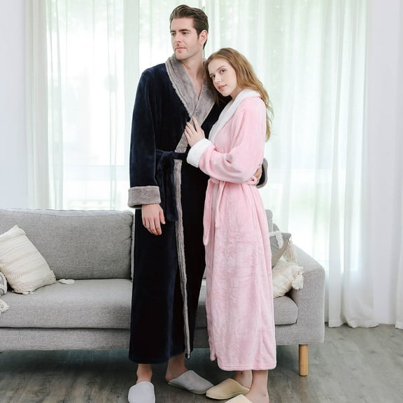 Patlollav Women and Mens Gown Pajamas Sleepwear Thicken Coral Fleece Robe Bathrobe Pocket+Belts