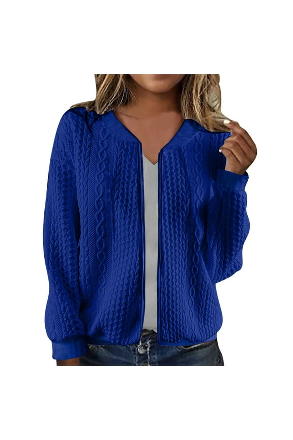 Women's Casual Winter Knitted Long Sleeve Solid Zippered Sweater Jacket