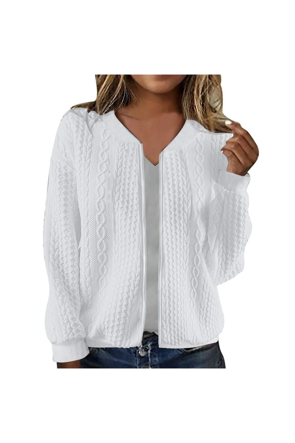 Women's Casual Winter Knitted Long Sleeve Solid Zippered Sweater Jacket