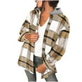 thumbnail image 1 of Patlollav Women's Fall Winter Long Sleeve Coat Plaid Print Tweed Lapel Hooded Jacket, 1 of 6