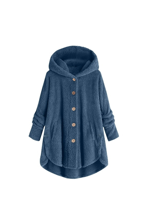 Women's Plus Size Winter Jacket Plush Tops Hooded Loose Cardigan Wool Coat