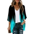 thumbnail image 1 of Patlollav Fall Summer Ladies Blue Cardigan 3/4 Sleeve Printed Casual Tops Blouse with Pocket, 1 of 6