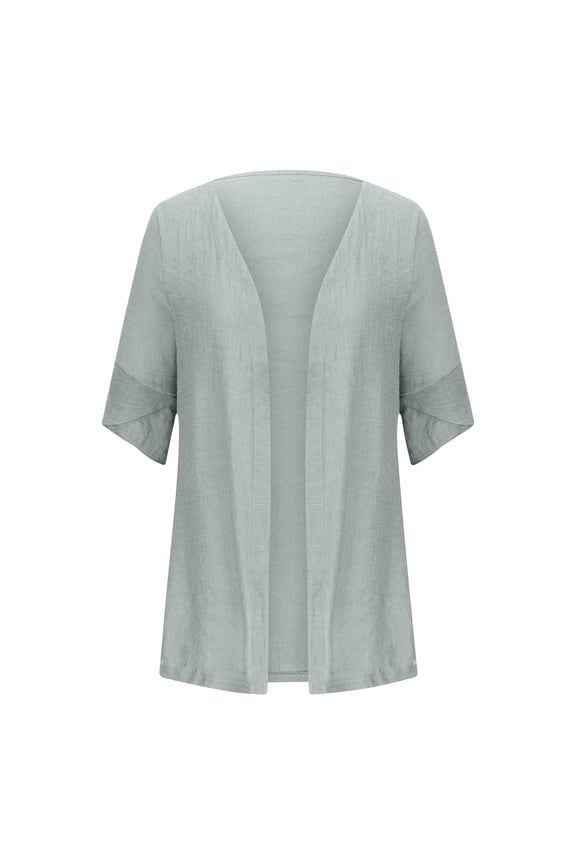 Women Fashion Cardigan Up Casual Solid Color Medium Sleeve Cotton Tops