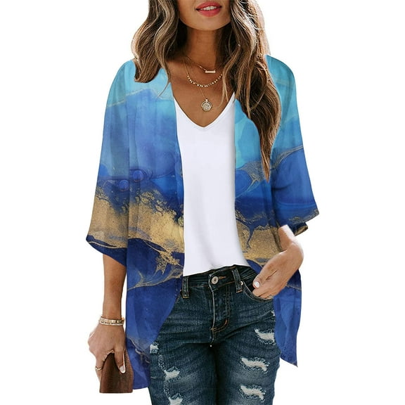 Patlollav Womens Cardigan Jacket Fall Summer 3/4 Sleeve Printed Casual Tops Blouse with Pocket