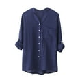 thumbnail image 1 of Patlollav Womens Solid Cotton and Linen 3/4 3/4 Sleeve Tops Button Cardigan V-Neck Tops/Shirt, 1 of 5
