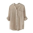 thumbnail image 1 of Patlollav Womens Solid Cotton and Linen 3/4 3/4 Sleeve Tops Button Cardigan V-Neck Tops/Shirt, 1 of 5