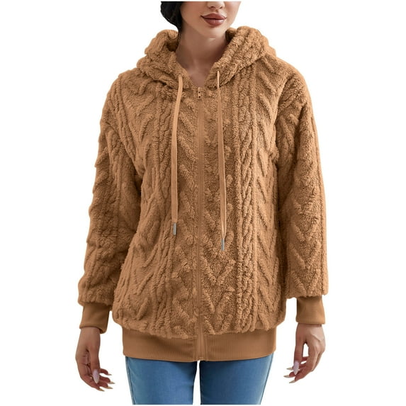 Patlollav Women's Thickened Plush Long-Sleeve Cardigan Casual Soild Coat