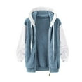 thumbnail image 1 of Patlollav Women's Winter Coats Double Sided Fleece Zipper Color Blocking Hooded Jacket, 1 of 6