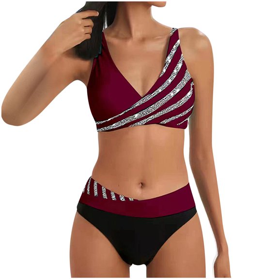 Patlollav Womens Bikini Sets High Waisted Sporty Two Piece Swimsuits Color Block Cheeky High Cut Bathing Suits