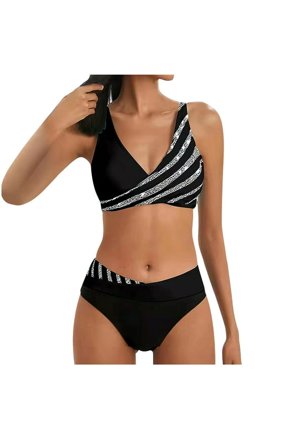 Womens Bikini Sets High Waisted Sporty Two Piece Swimsuits Color Block Cheeky High Cut Bathing Suits